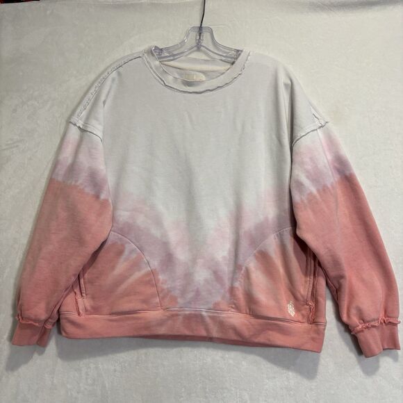 FP Movement Free People Pink Ombré Crew Oversized Sweatshirt Pockets Size Small - Picture 1 of 16
